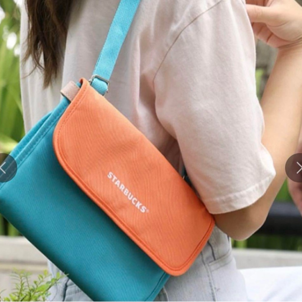 New Starbucks Folded Crossbody Canvas Bag BlueOrange Summer Thailand Travel